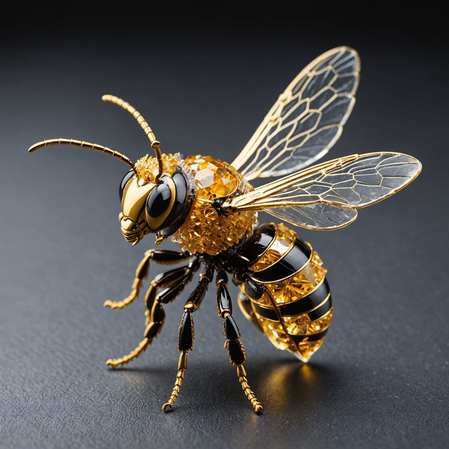 A beautiful crystal bee with golden wings 