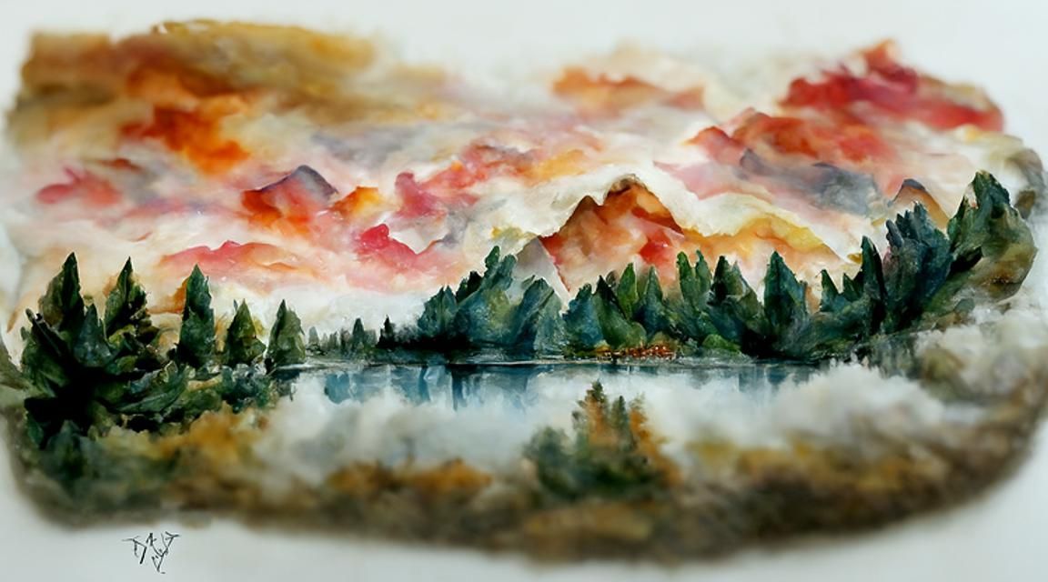 "Mountain Lake Sunrise" in Watercolor