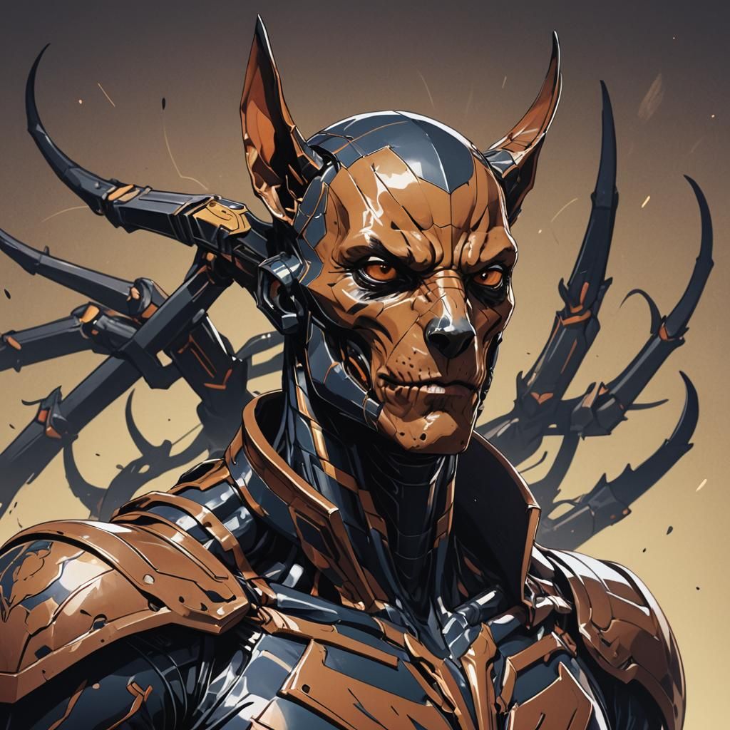 portrait of doberman tarantula man hybrid