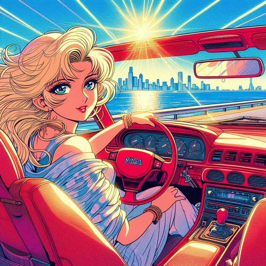 a 1980s anime style image of a blonde haired woman fashion m...