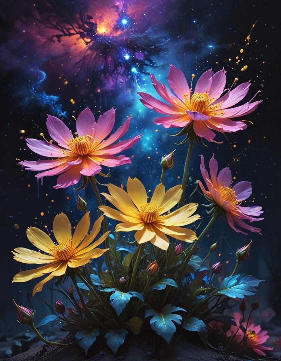 In a mesmerizing cosmos background of swirling, sparkling stars and galaxies, an explosion of colorful ...  by @Good_Vibes_Only