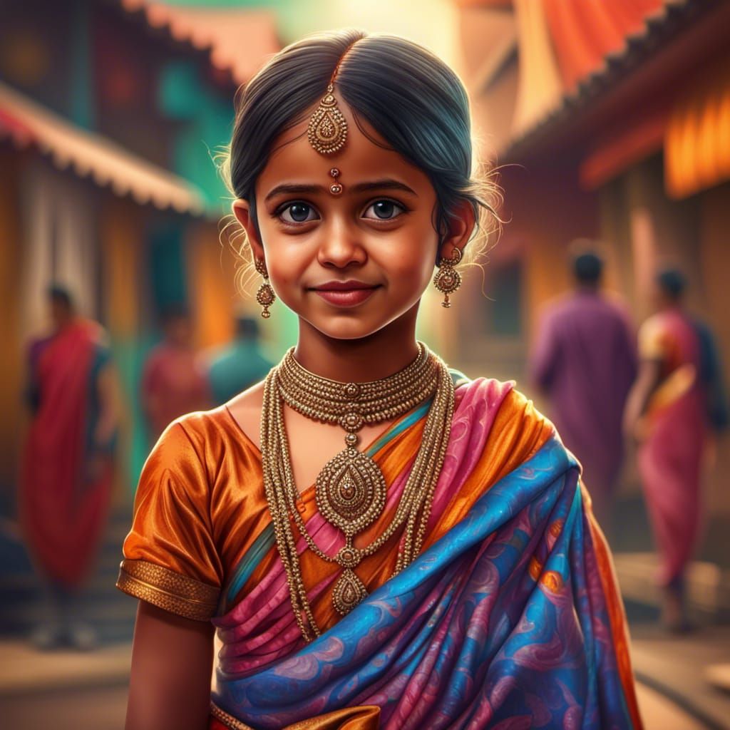 The girl from India wearing a traditional Sari photorealistic ...