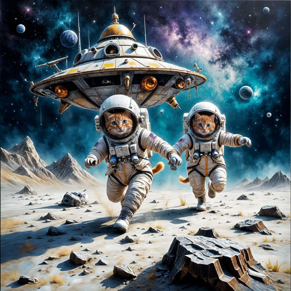 Kittens tunning to escape from a spaceship   by @sunshine33