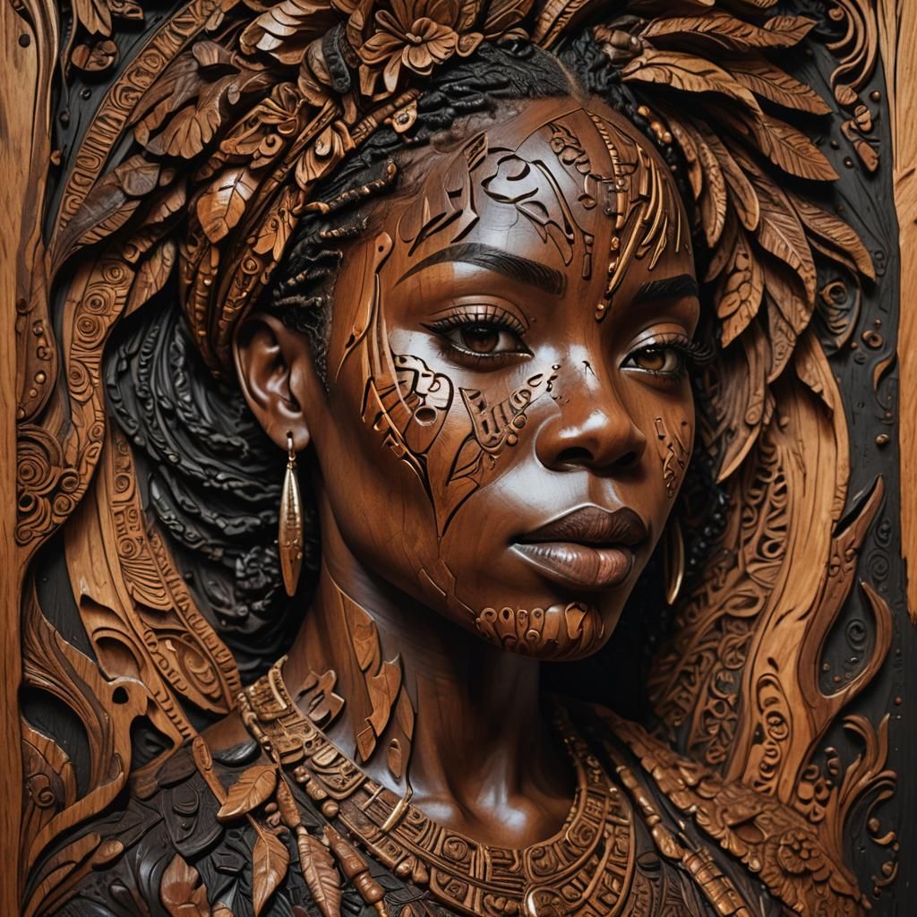 Black woman wooden carving  by @Kenzie Townsend
