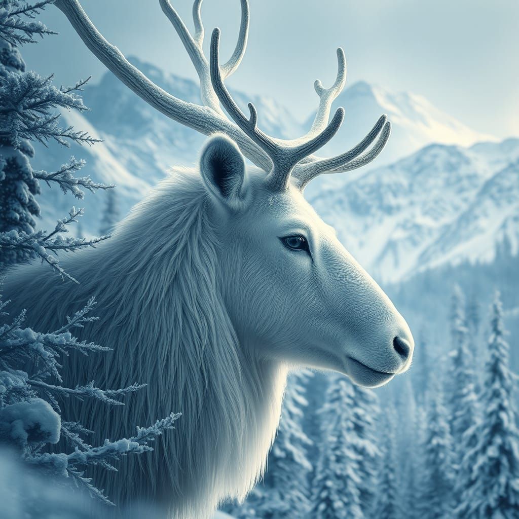 Arctic Reindeer Double Exposure in Fantasy Style