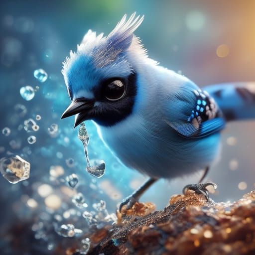 Blue Crystal Jay in Surrealist Style