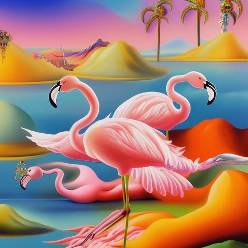 Flight Of The Flamingos Surrealism Salvador Dali Matte Background