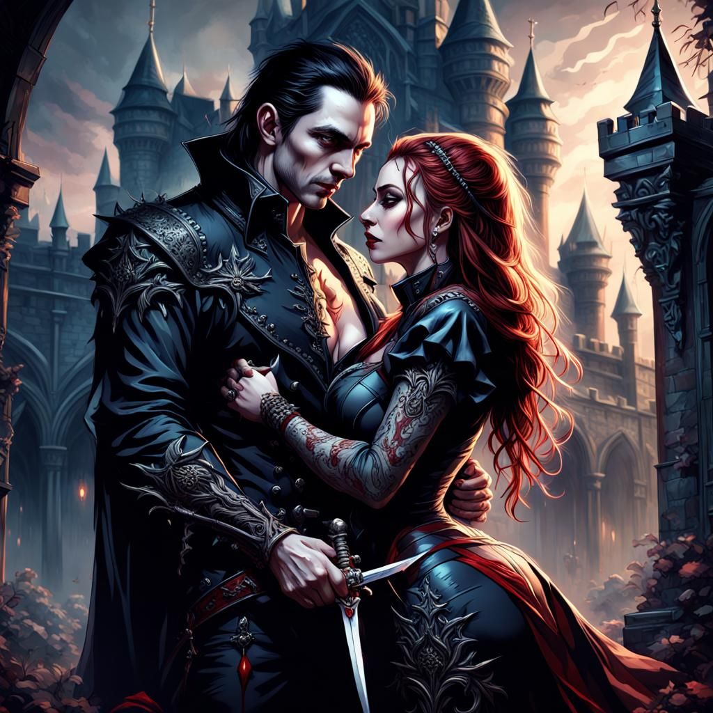 The Vampire and His Huntress - AI Generated Artwork - NightCafe Creator