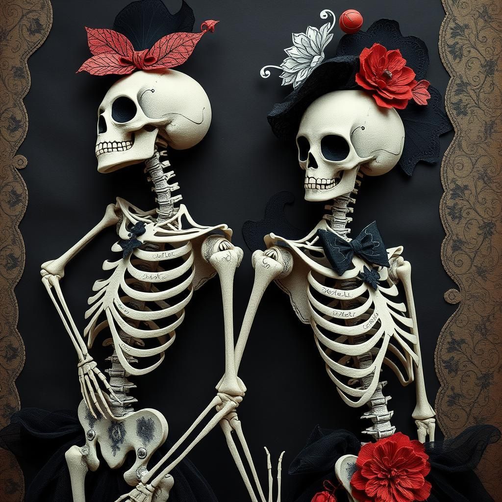 Skeleton fashion models posing for the camera.