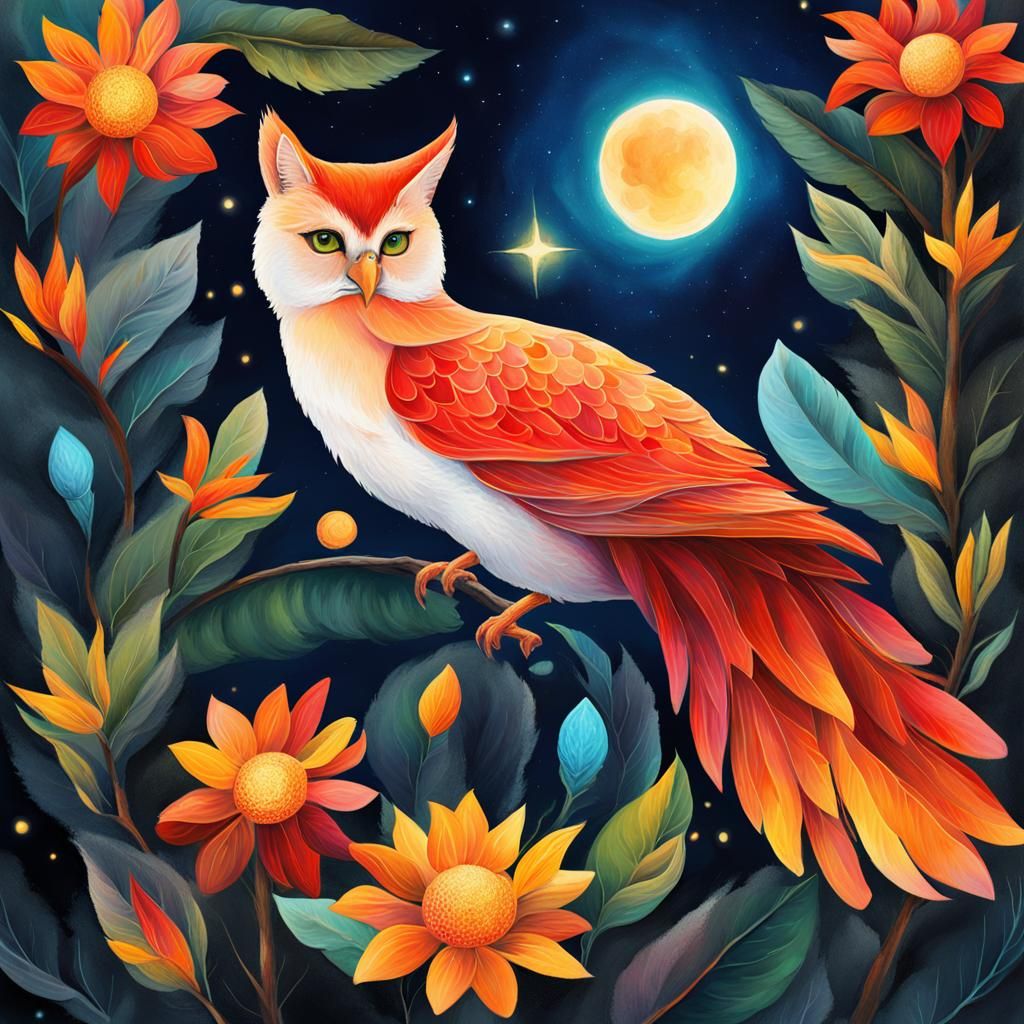 Colorful Hybrid Bird Digital Painting on Rough Paper