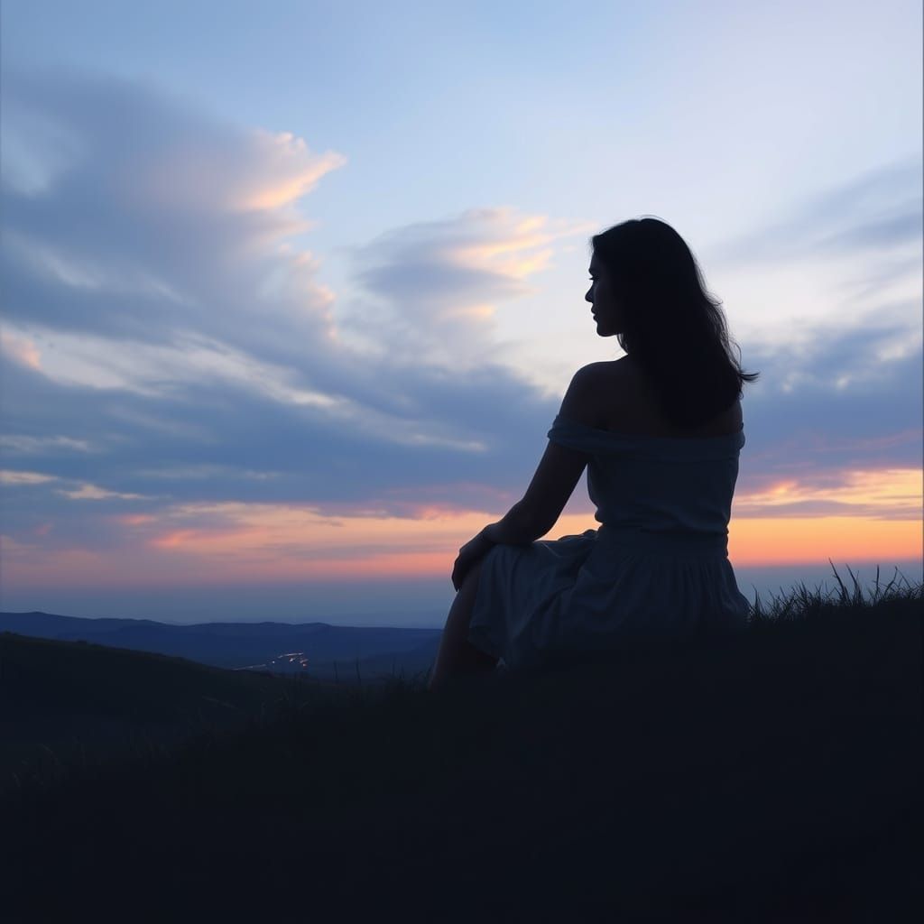 Contemplative Figure Gazing at Dawn Horizon