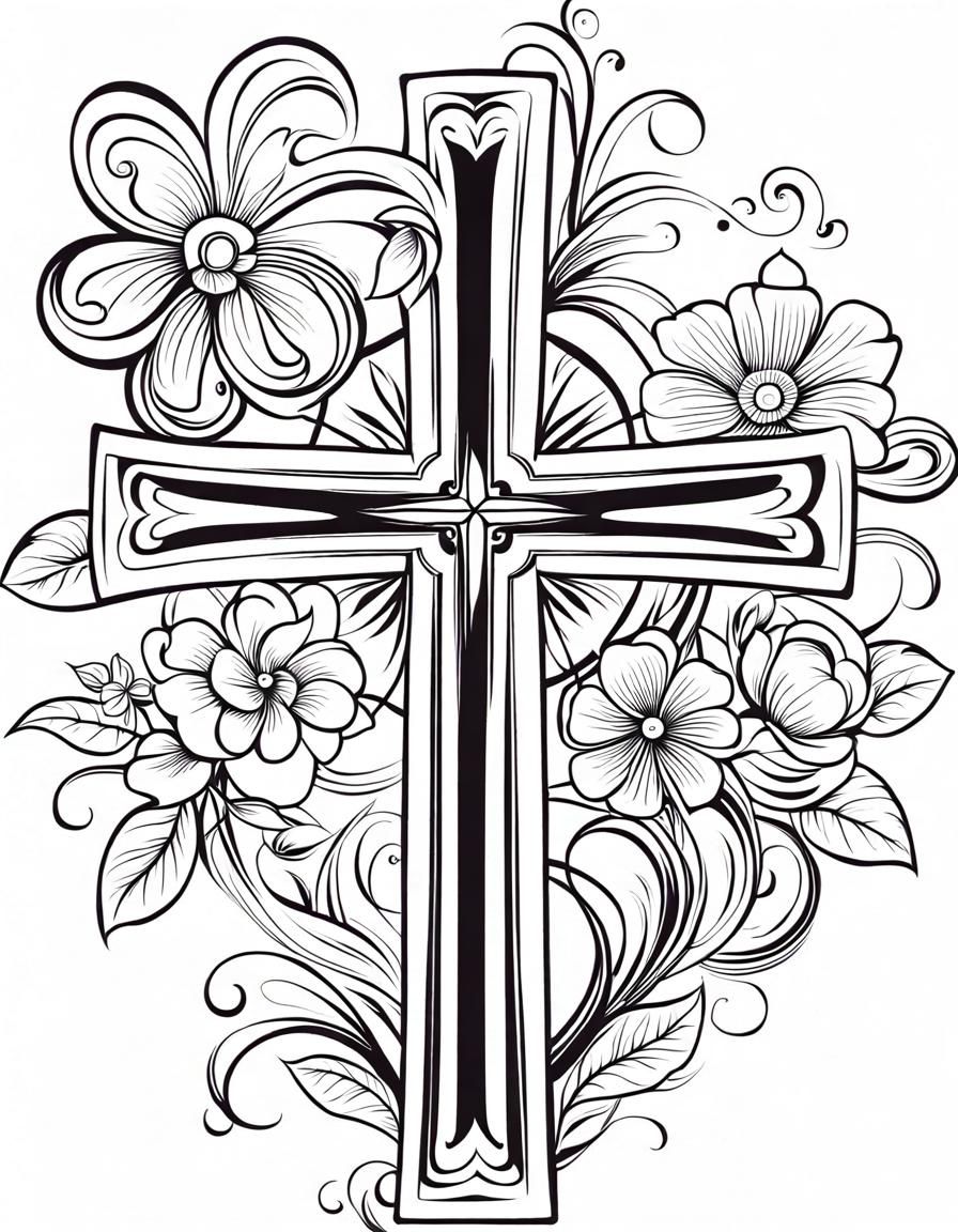 masterpiece; lineart Christian cross with cute simple accurate yet ...