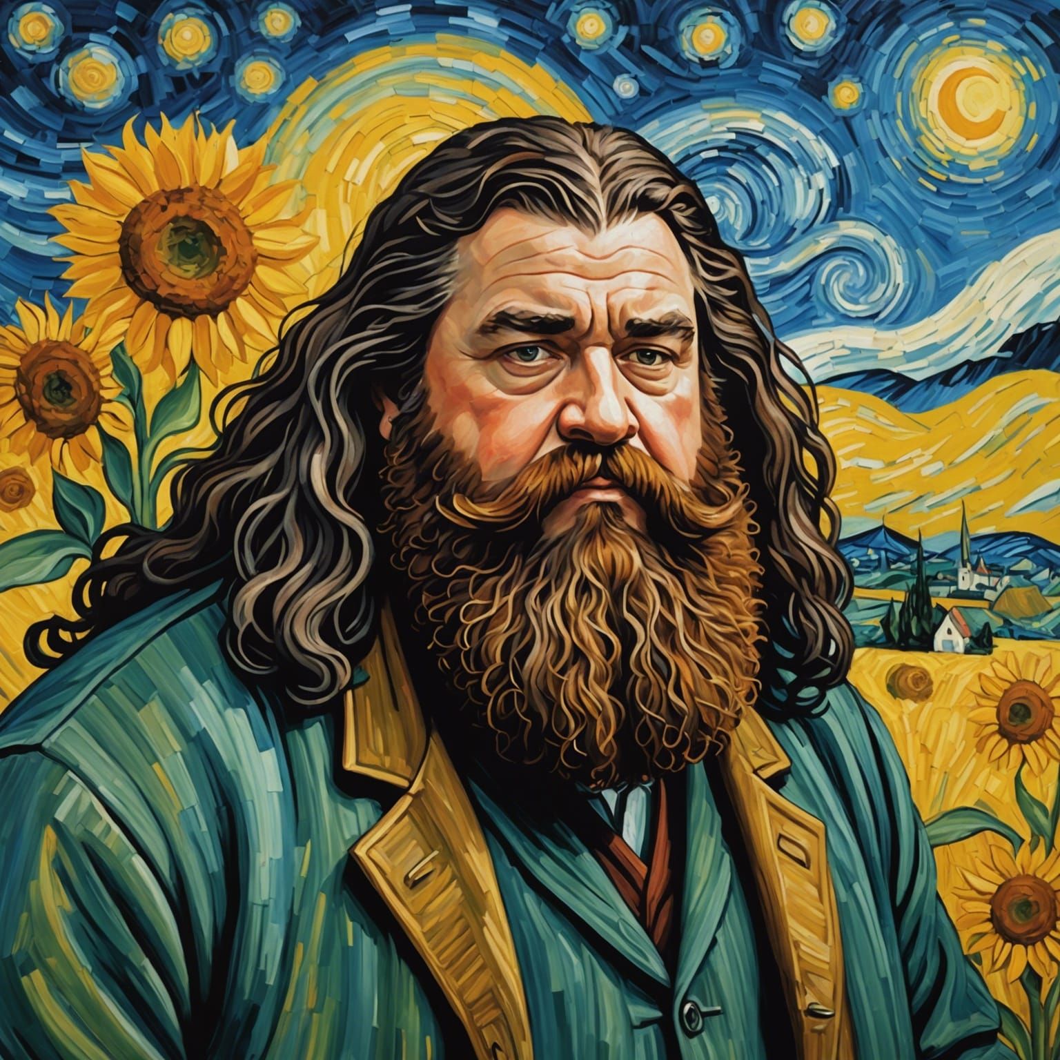 Rubeus Hagrid in Van Gogh Style Oil Painting AI Generated Artwork