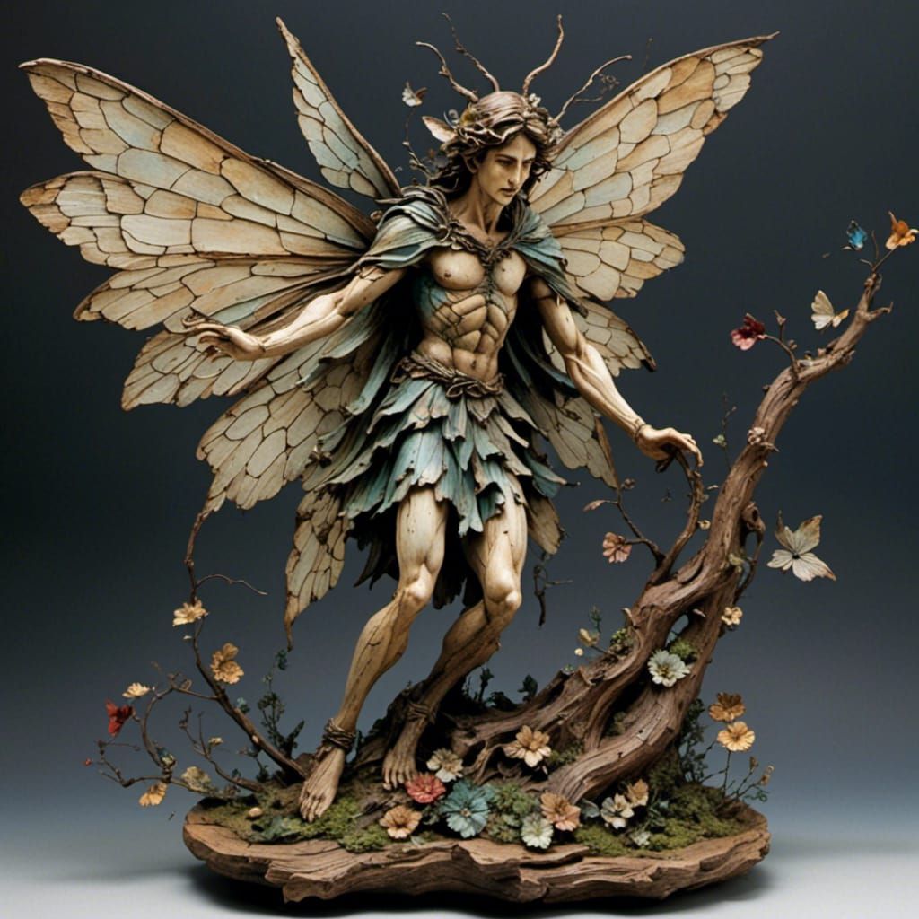  <lora:WoodenUknow:1.0> male fairy