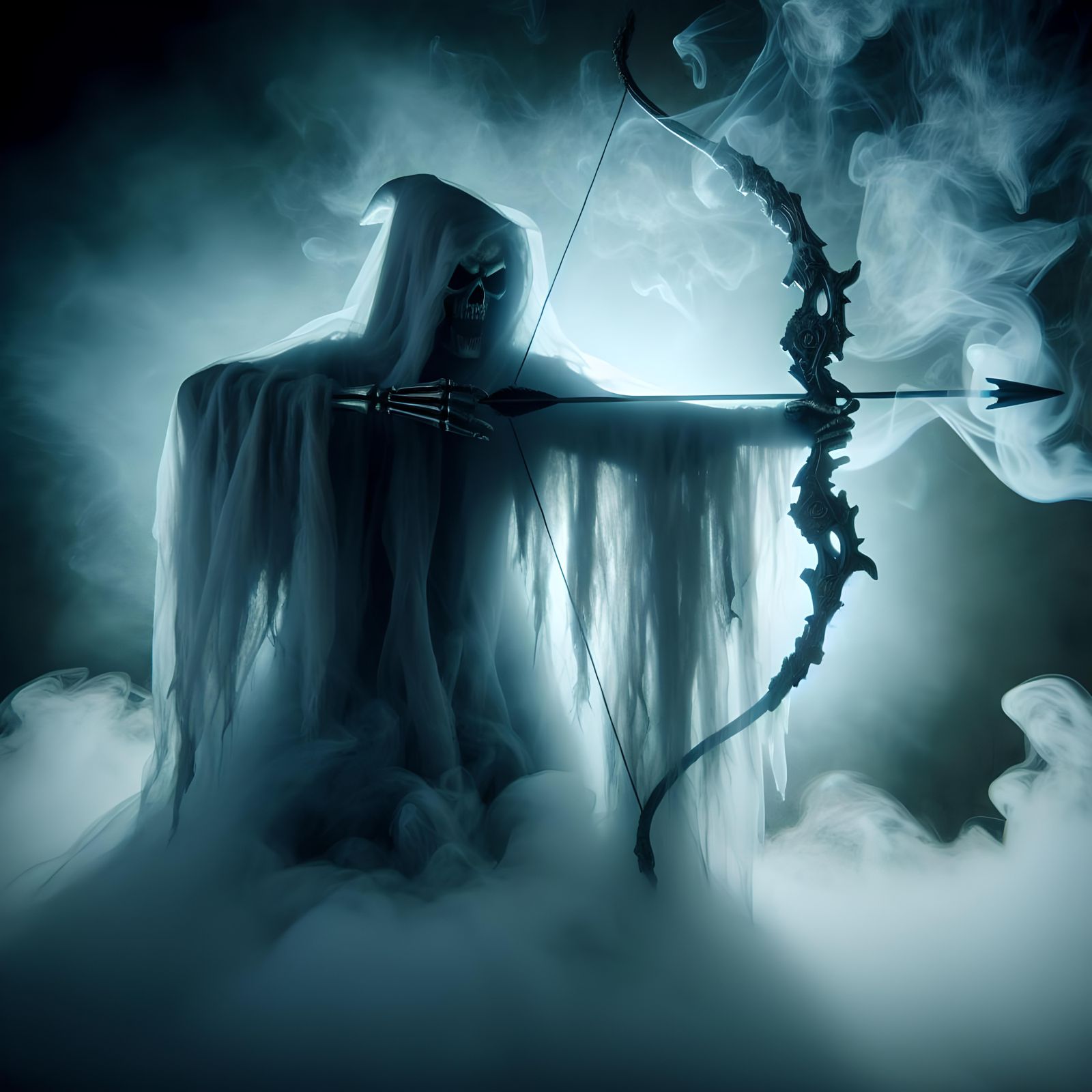 Sinister looking ghost mist taking aim with a bow and arrow  by @Wardens Farm NC Beekeeping