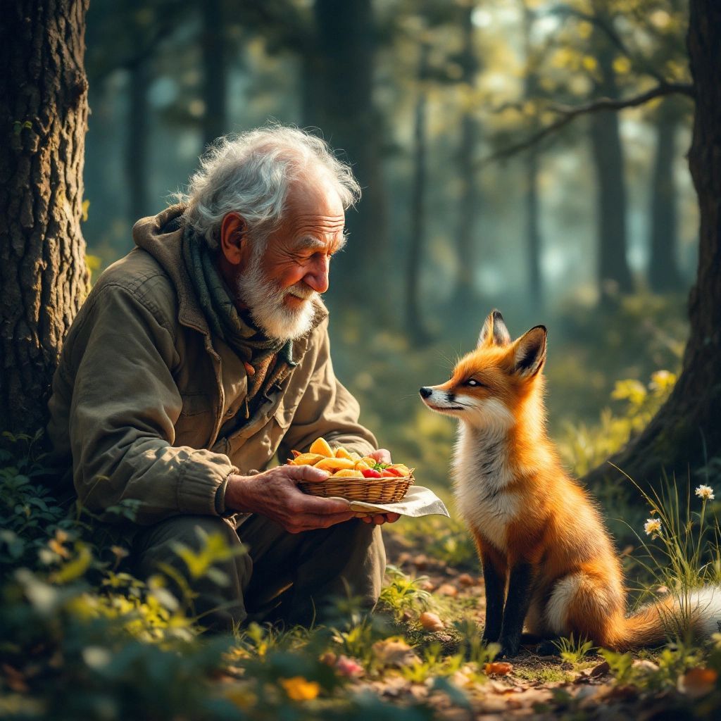 Elderly men and a fox