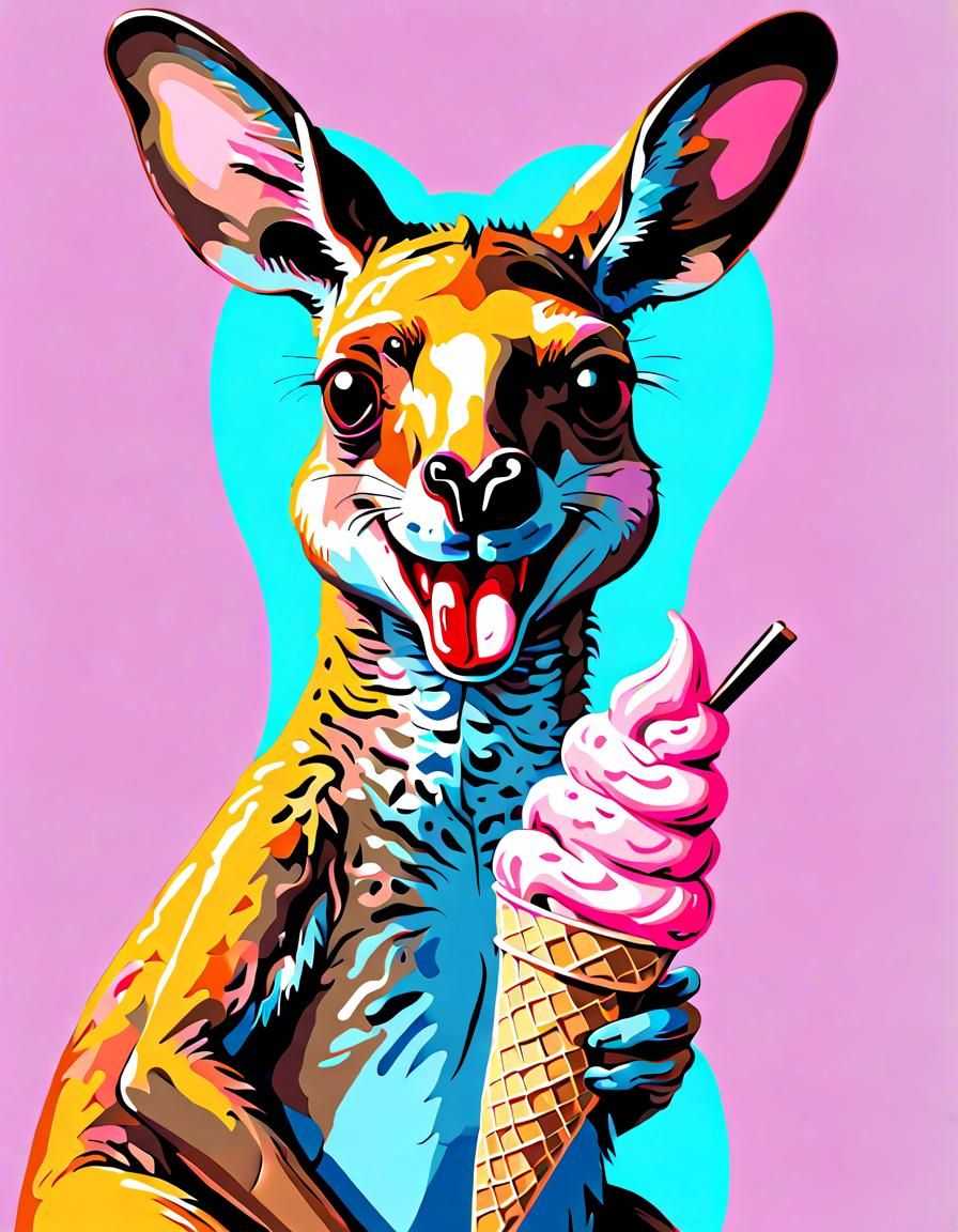 pop art kangaroo ice scream - AI Generated Artwork - NightCafe Creator