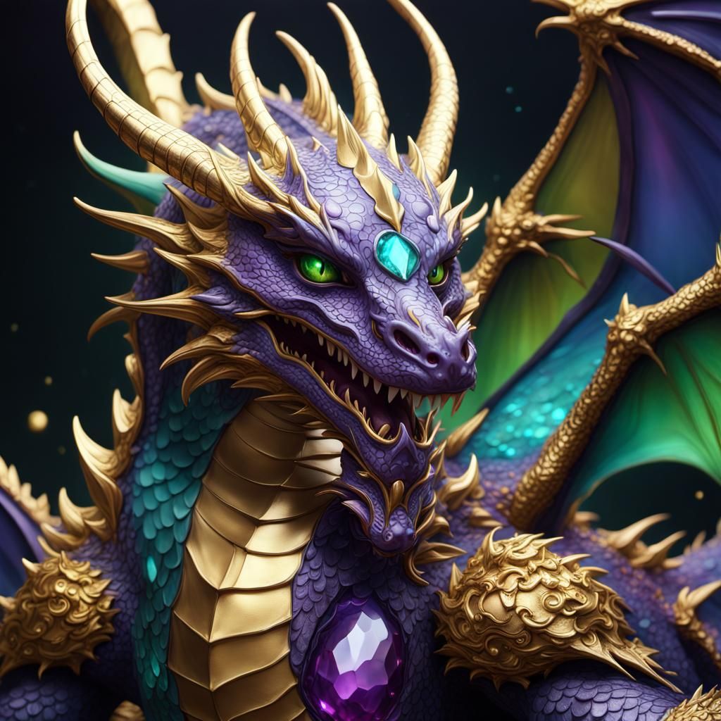 A dragon made of gold purple green blue jewels - AI Generated Artwork ...