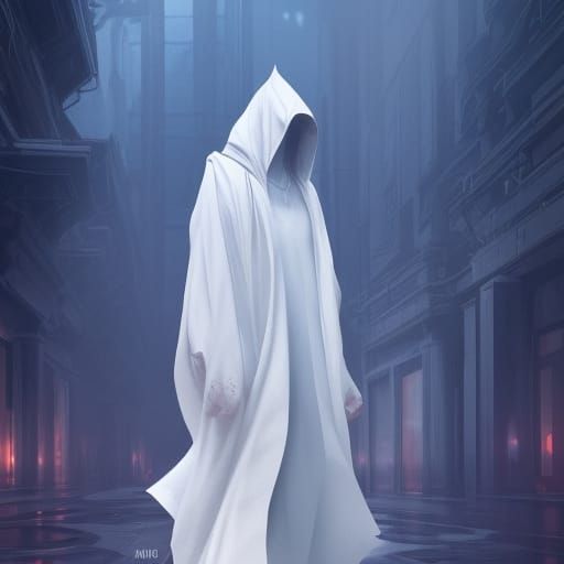 Mysterious white hooded Figure - AI Generated Artwork - NightCafe Creator