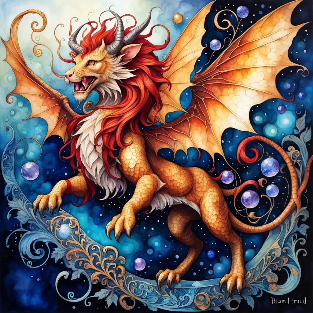 Filigree, Manticore, alcohol ink, deep saturation, 🎨, 🌠, B...