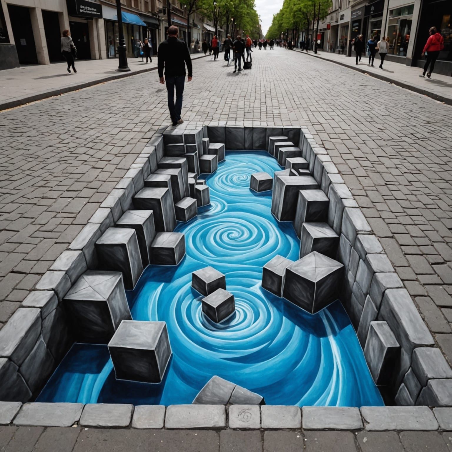 3D chalk art on a street  by @Klinkki