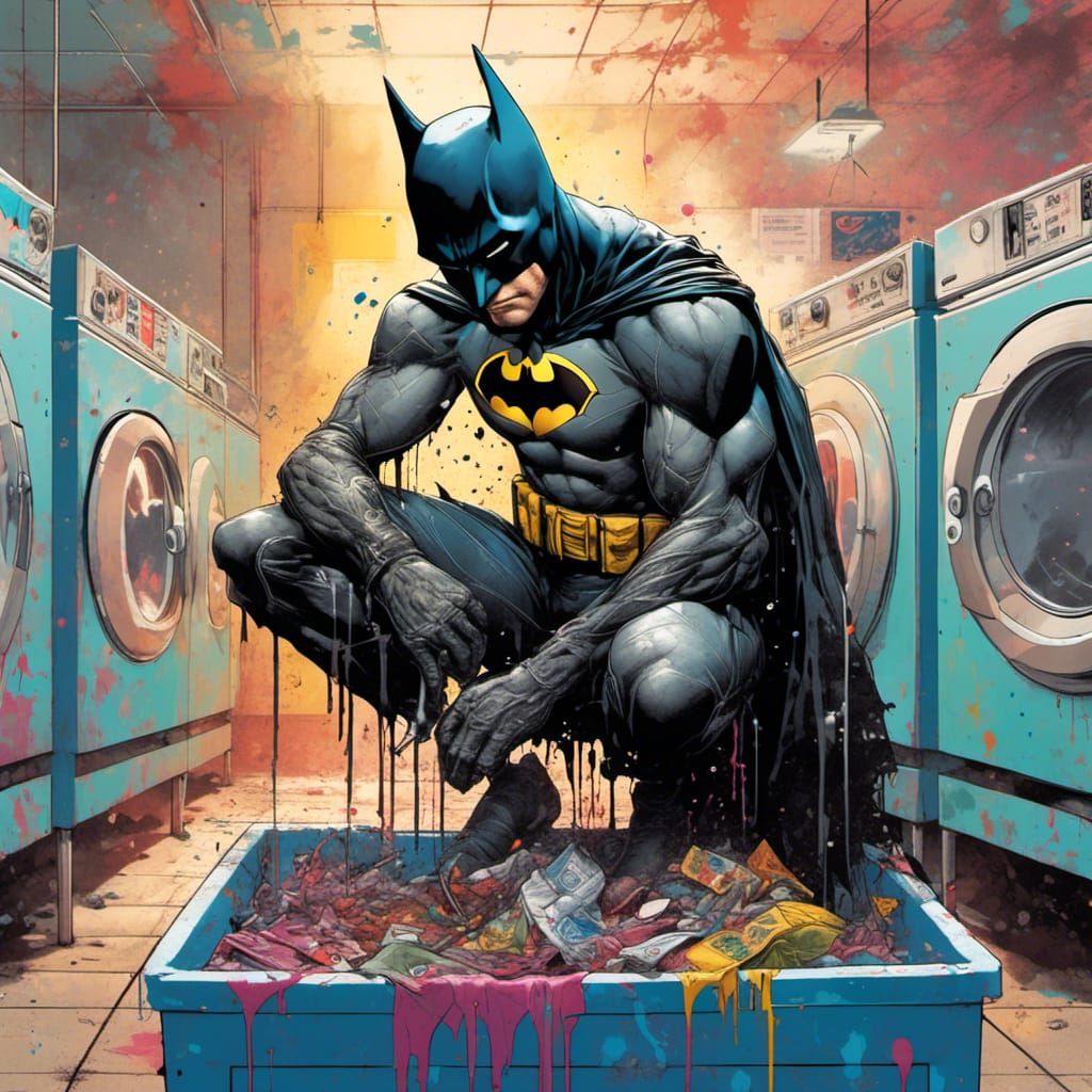 <lora:Splatter Graffiti:1.0> Batman smoking a cigarette whil...