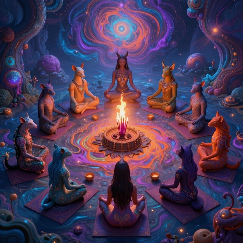 Psychedelic Animals in Yoga and Meditation, Burning Incense