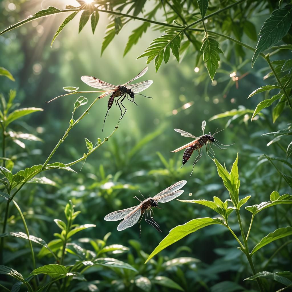 In a serene garden bathed in the soft light of dawn, two tin...