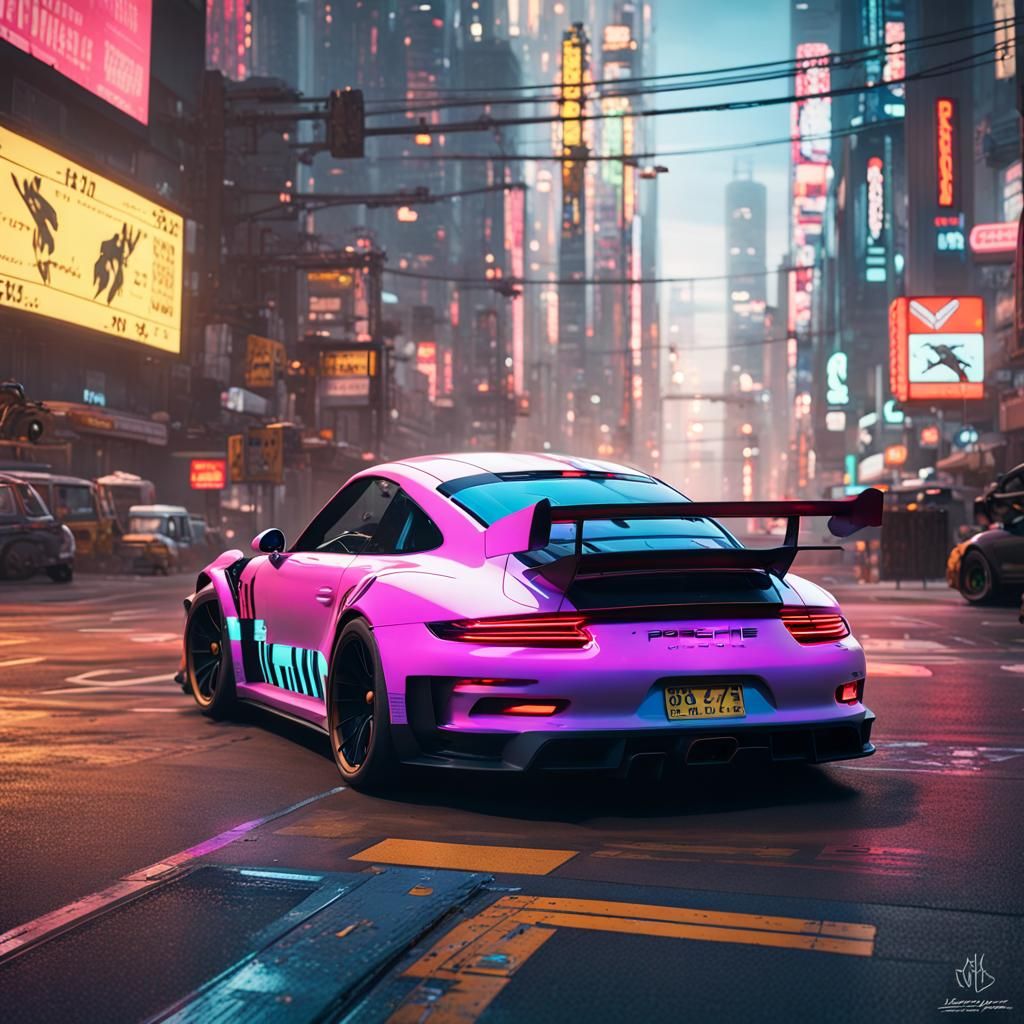 Porsche 9111111 Gt3 Rs cyberpunk 2047 futuristic, neo punk, neon ...