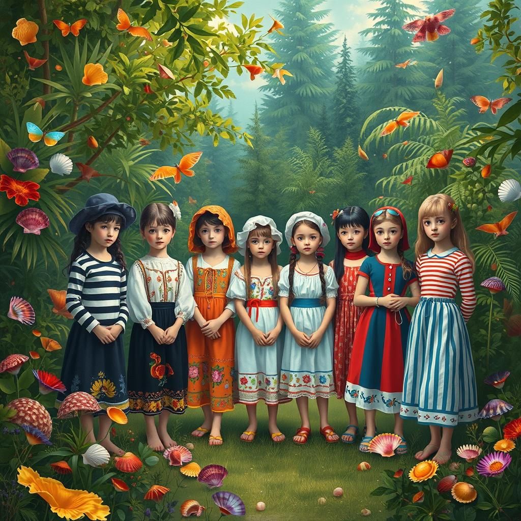 Girls on Dreamlike Beach in Hyper-Realistic Style