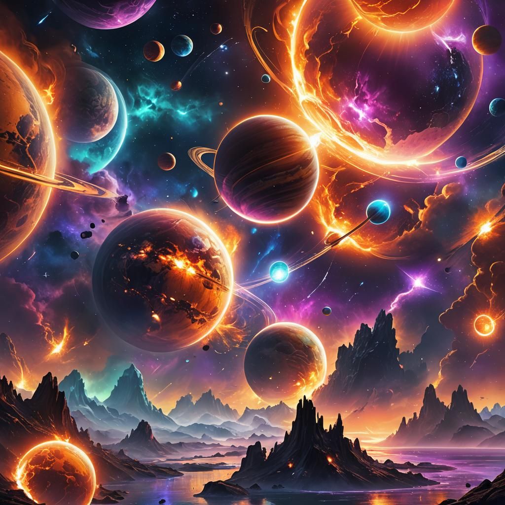 Planets in Space Fantasy Concept Art