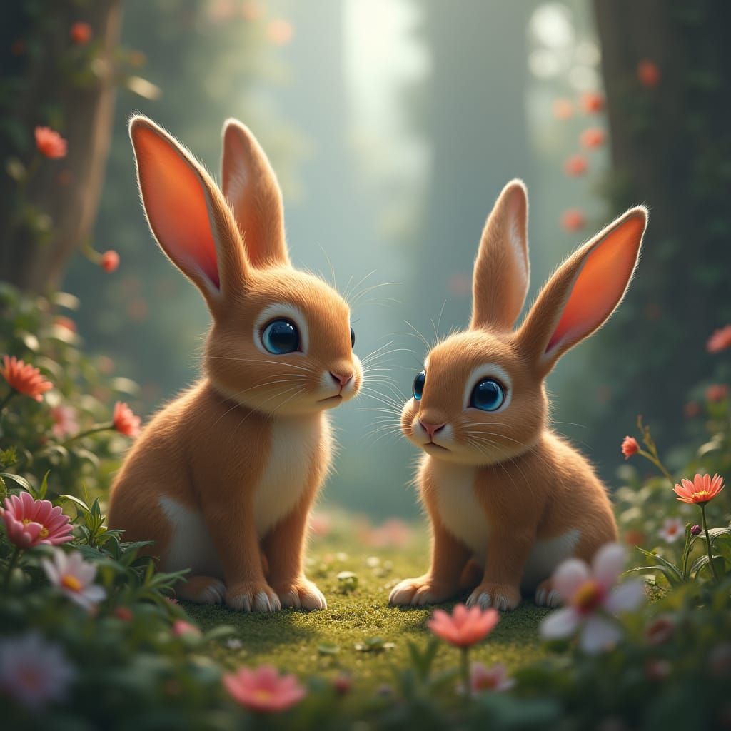 Rabbits in Whimsical Forest: Matte Painting