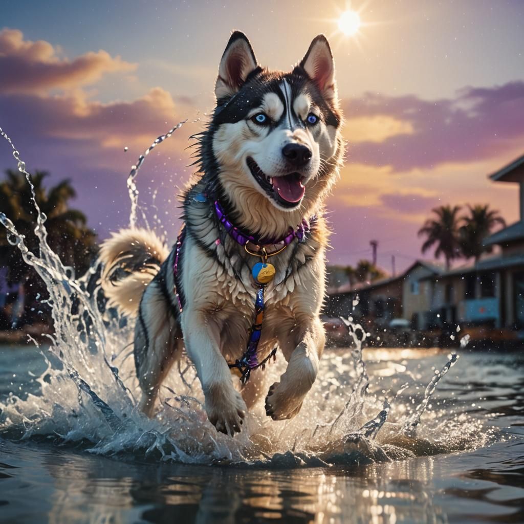 Splashing Husky