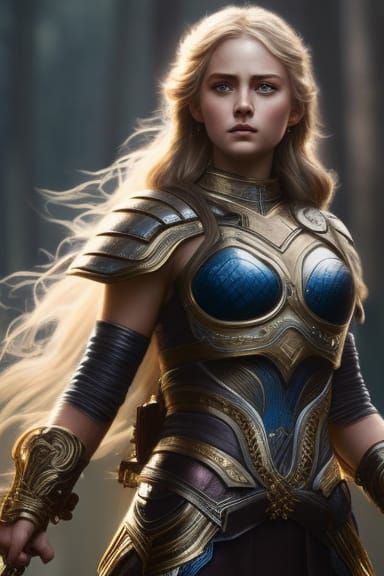 Warrior girl with wavy blonde hair 116