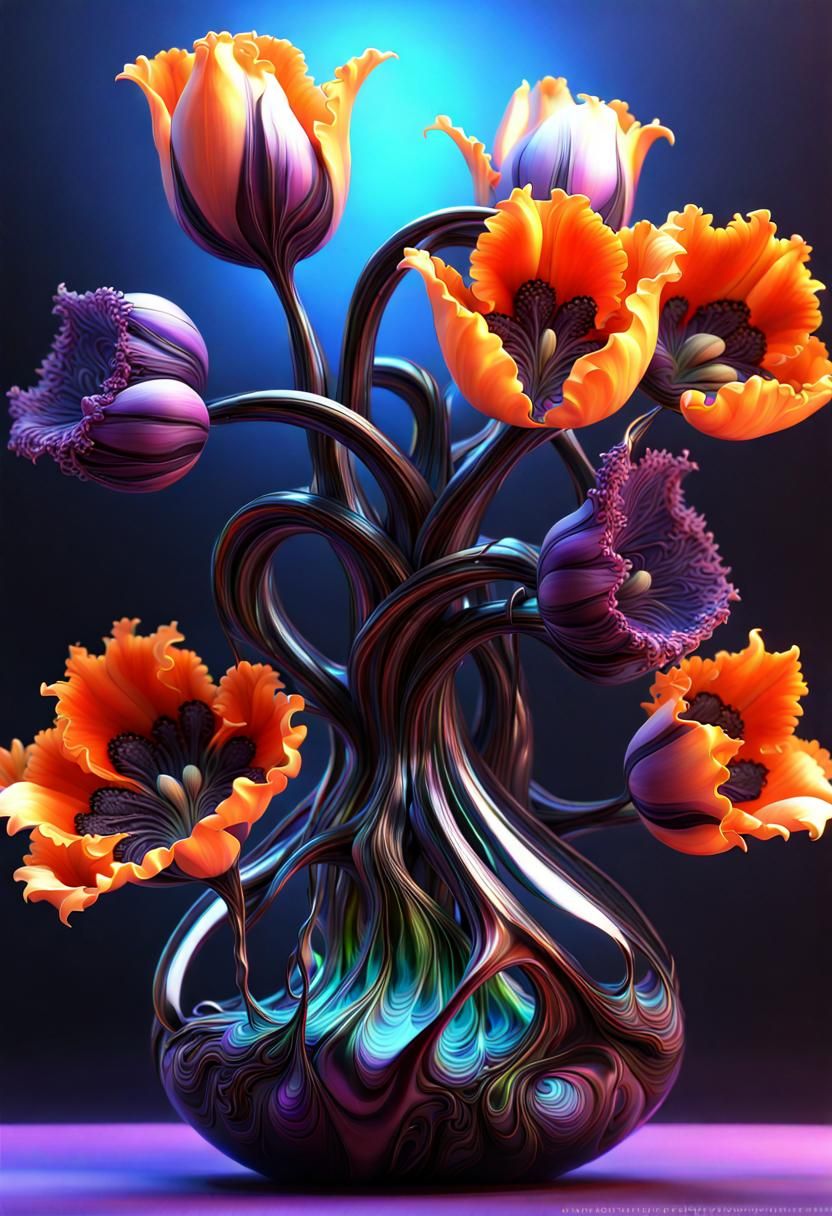 An alien vase of tulips  by @Tiny Pearl Cat