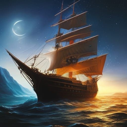 Ship in a star littered night