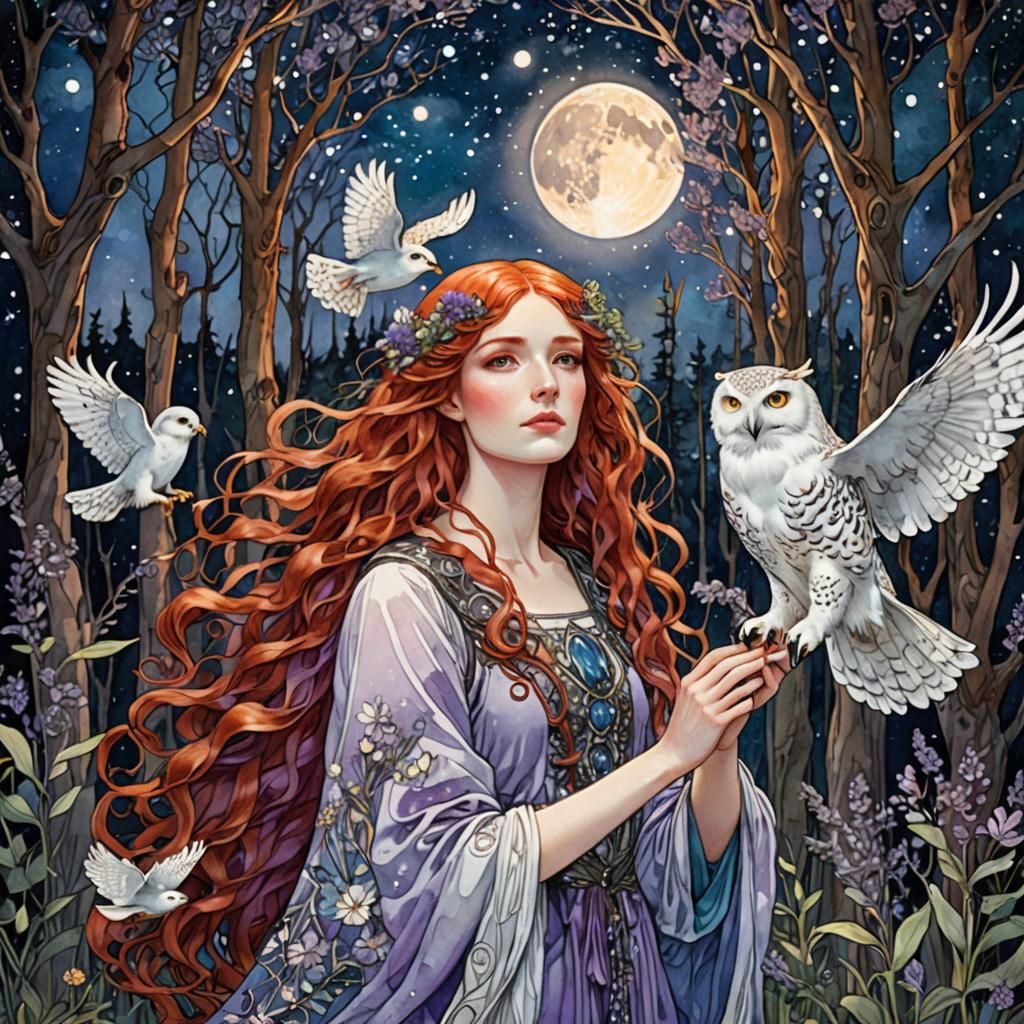 ""Beautiful red hair girl with long curly hair in a summer f...