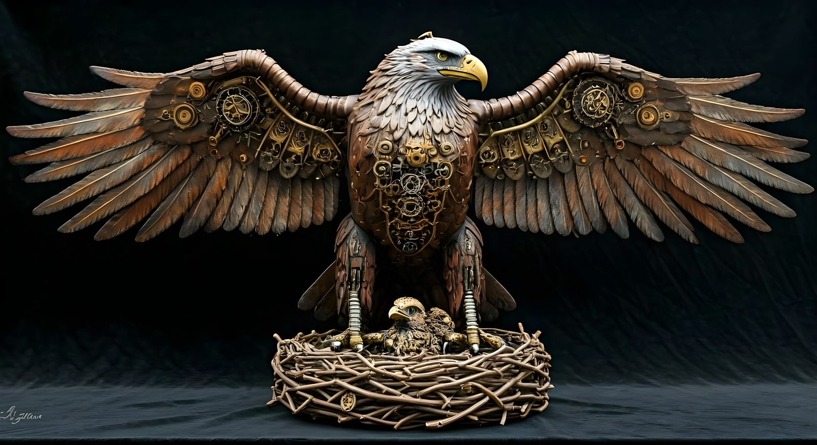 Steampunk eagle with metal wings  by @Gary Murakami