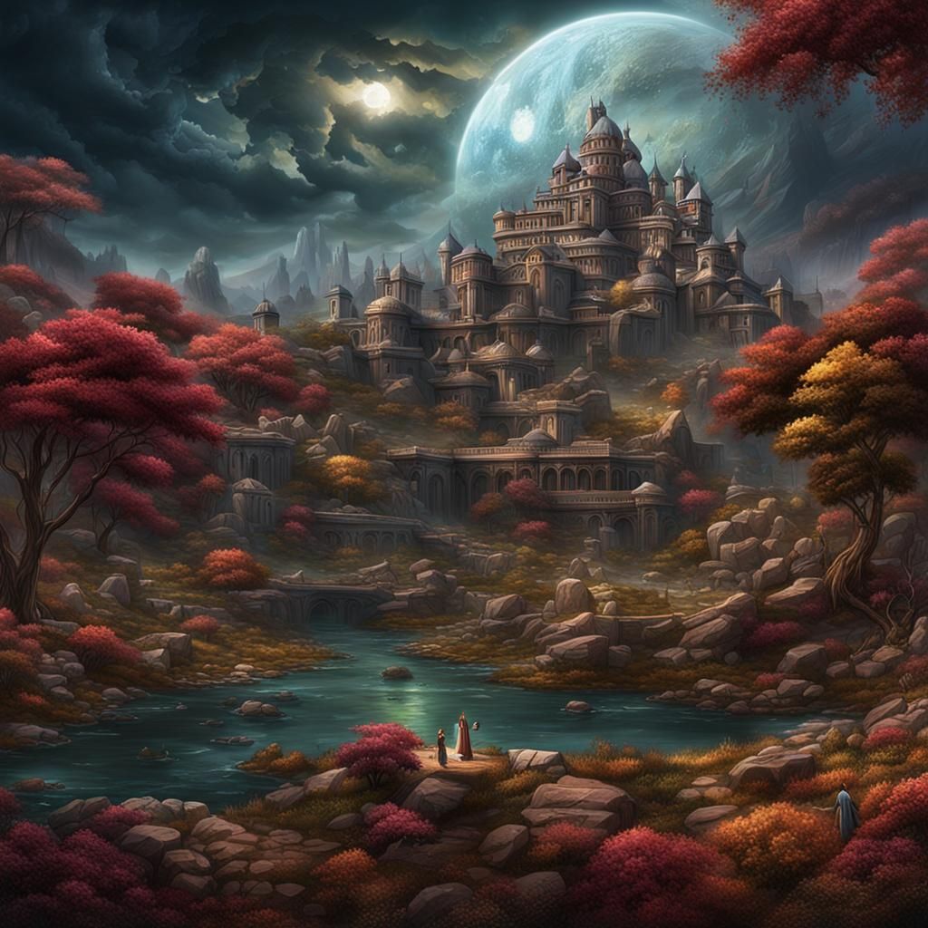 Mysterious Sage with Dreamy Child, Detailed Digital Art