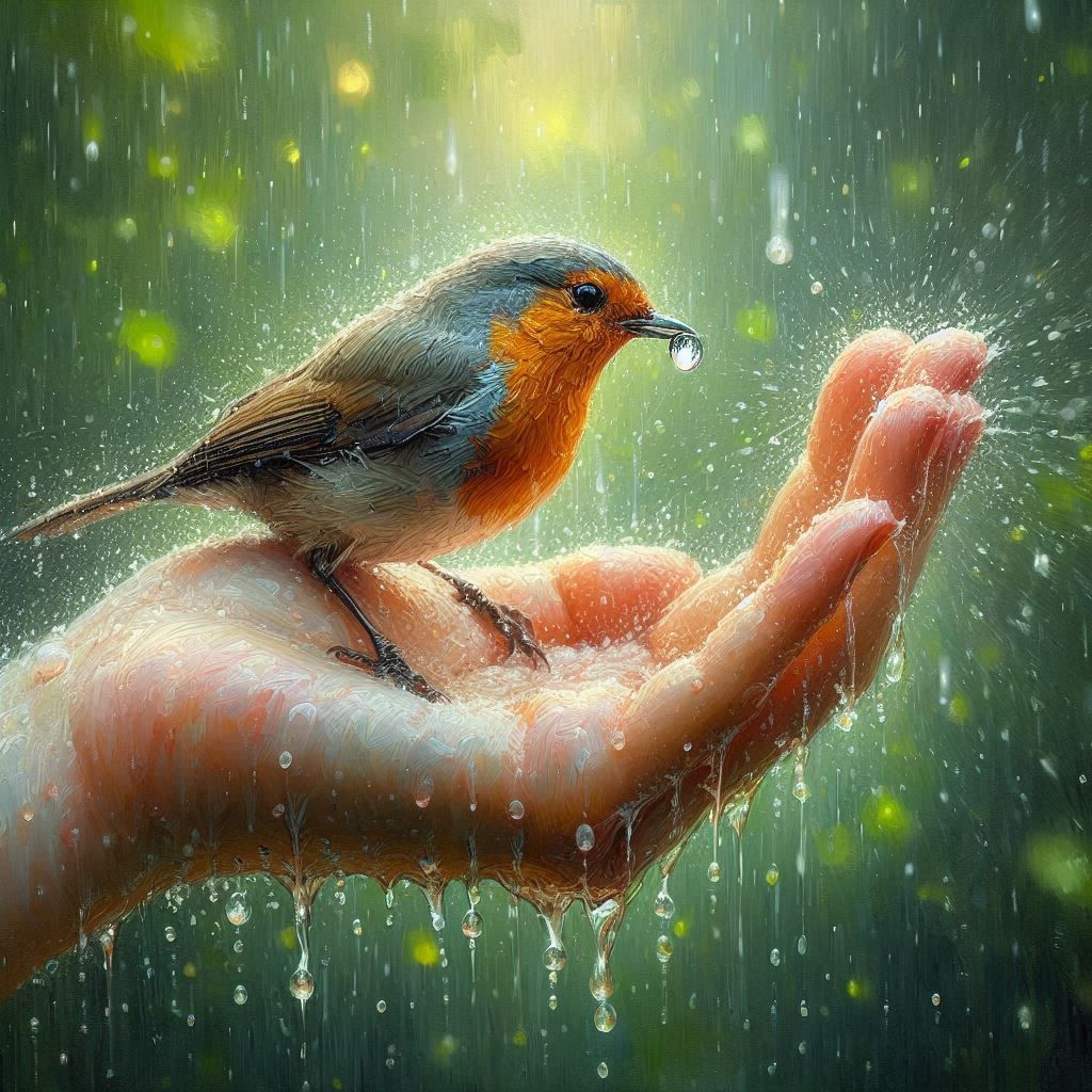 Robin having a drink