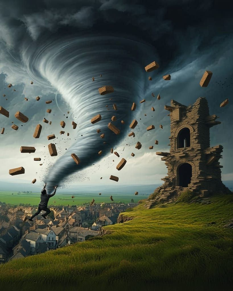 Human Hanging onto tornado