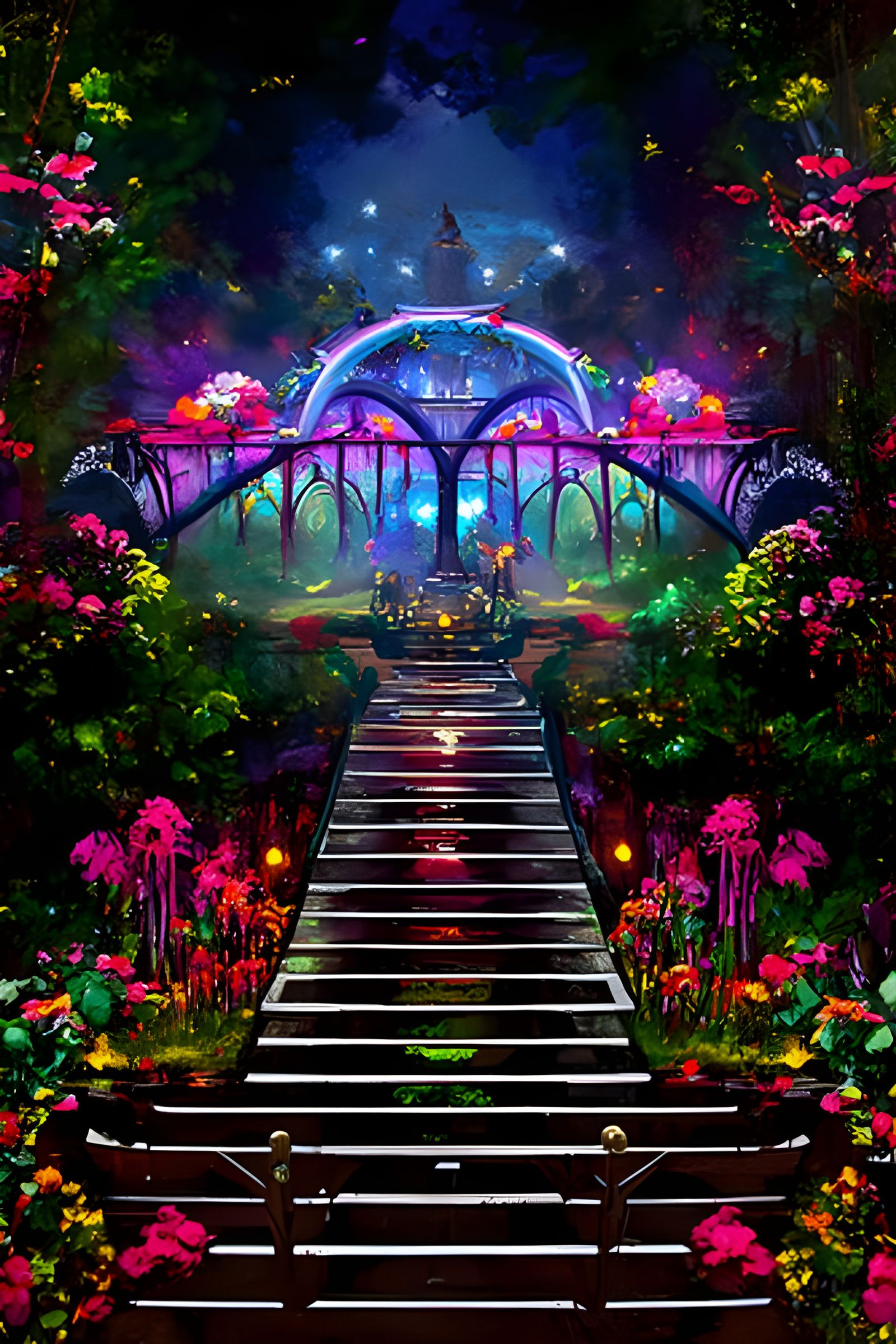 Whimsical Bridge to a Magical Paradise Garden
