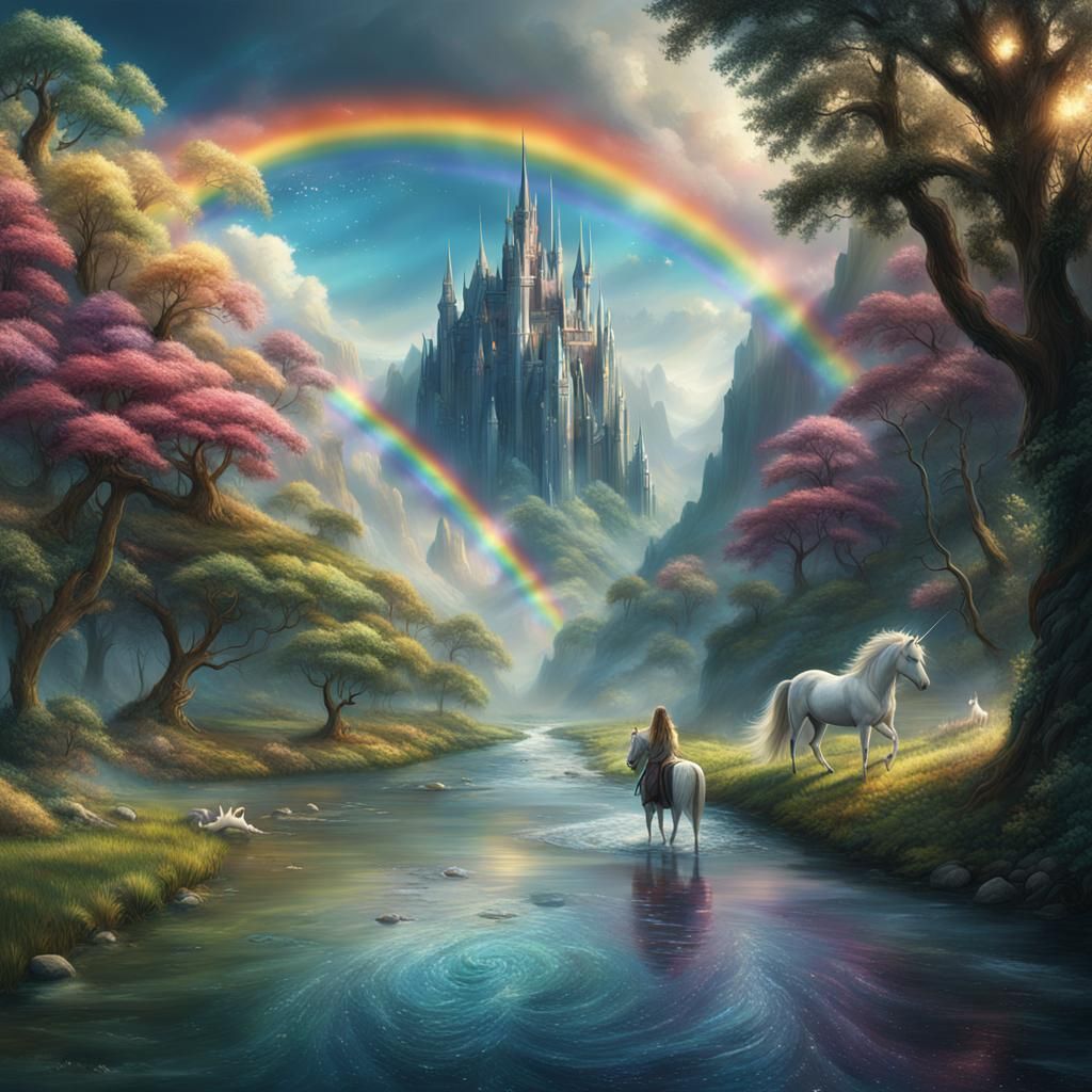River elf, rainbow,  and unicorn