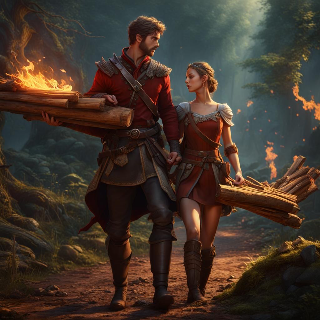 a handsome prince struggles carrying some heavy pieces  of f...