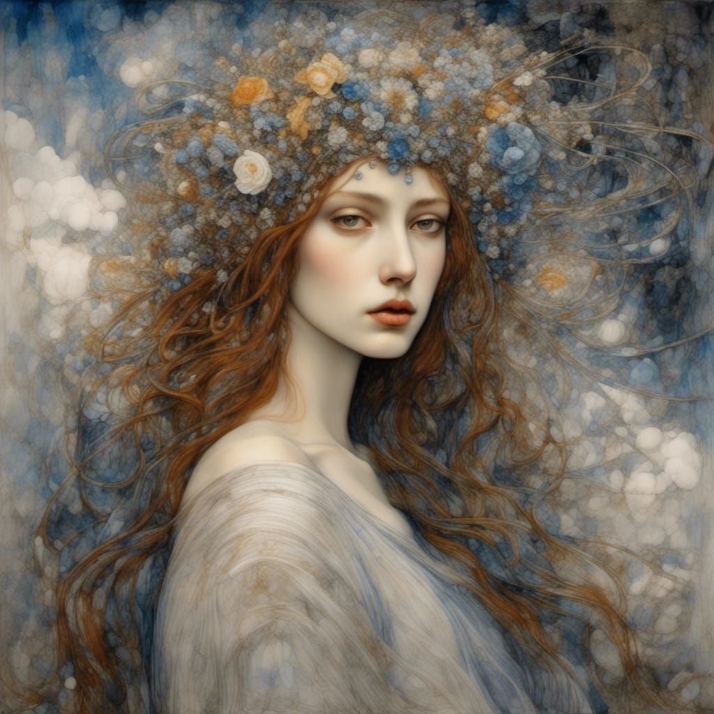 <lora:Mashup:1.0> beautiful rendition of a pre-raphaelite masterpiece Extreme emotion . Foreseeing You, as years are passing by –
	Your imag...