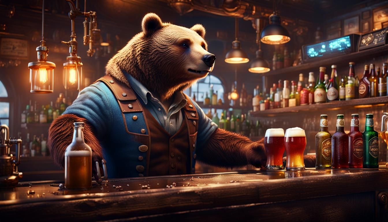 Bear Bartender Brewing Beer at a Bar - AI Generated Artwork - NightCafe ...