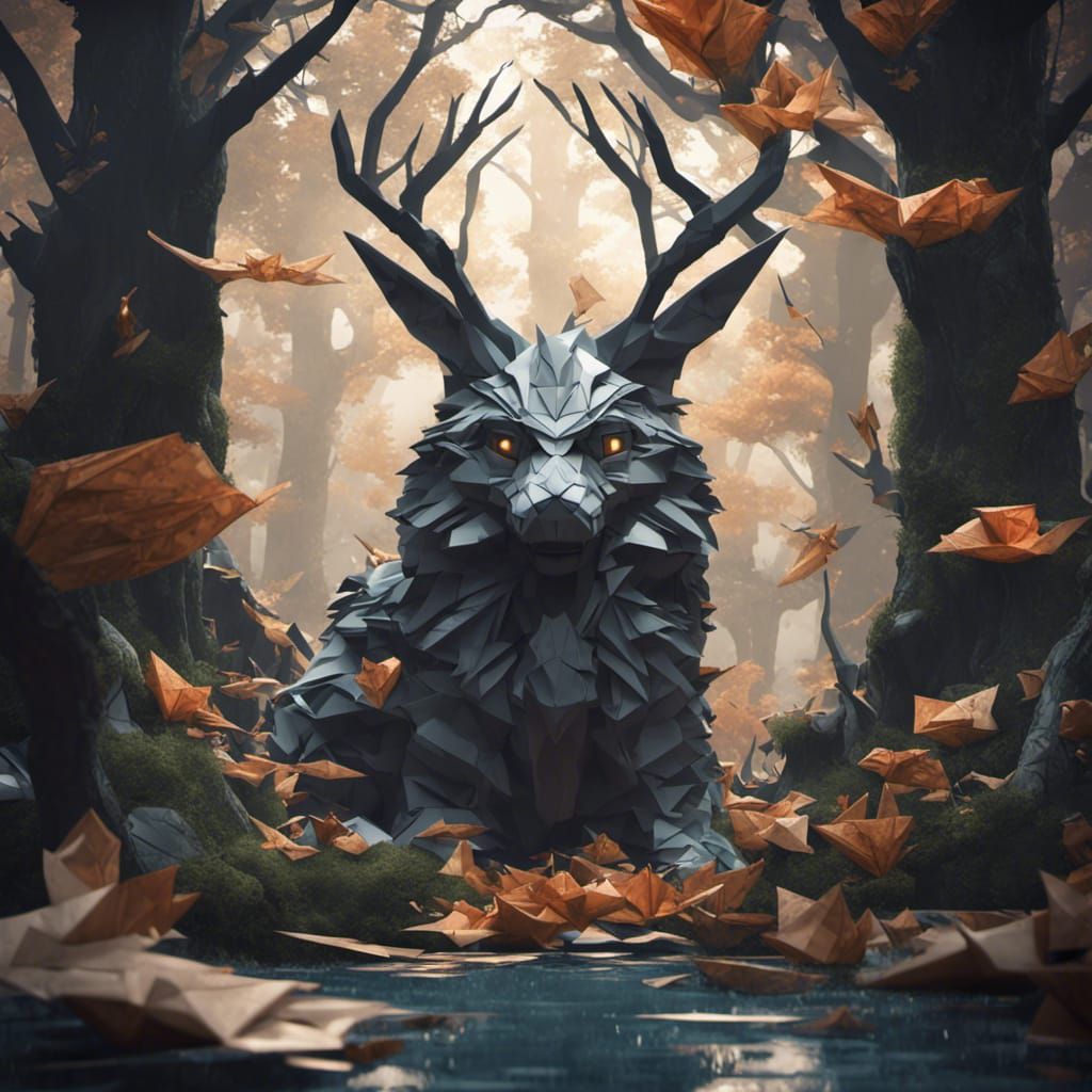 An origami forest  by @WOLFIE