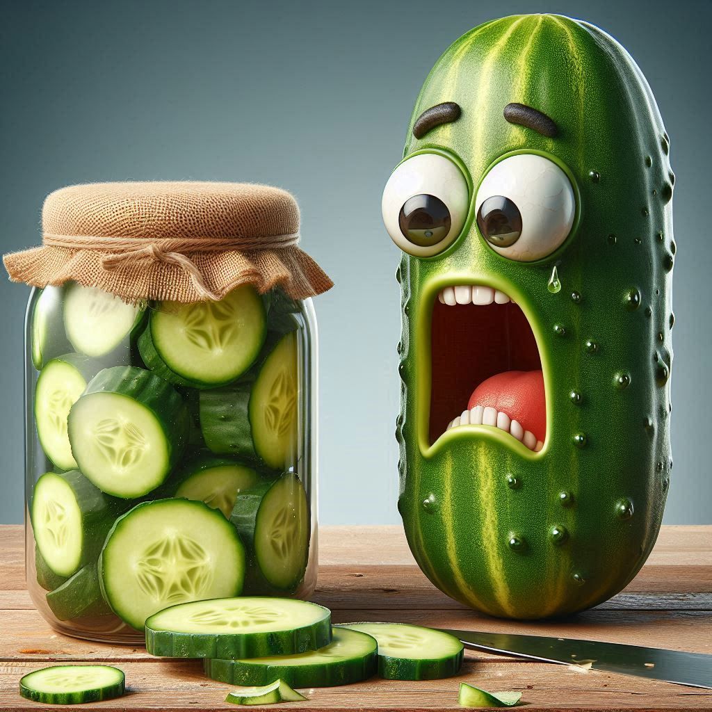 image of a cumber looking at a jar of cumber sliced up.