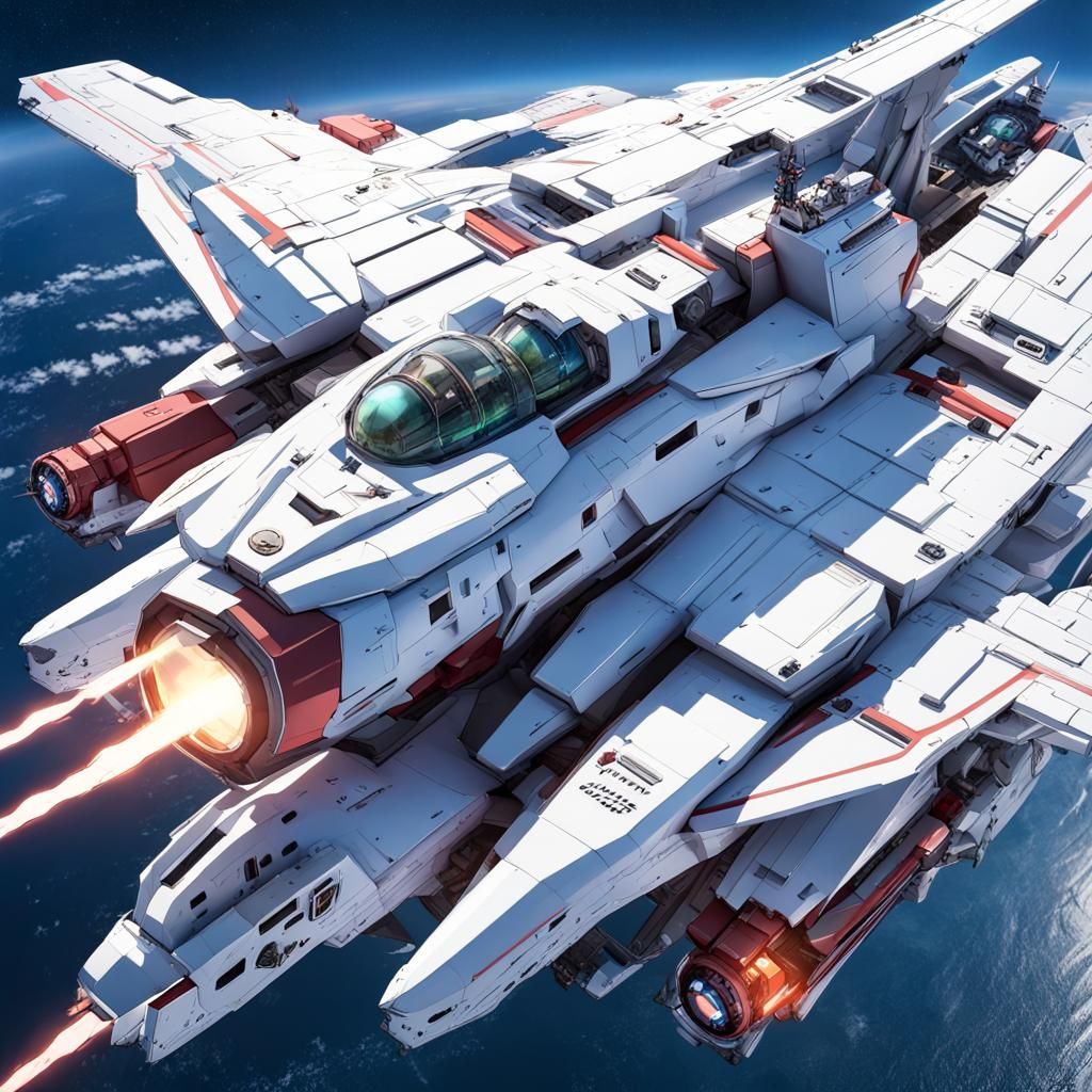 Macross Gundam Guardian ship in flight 