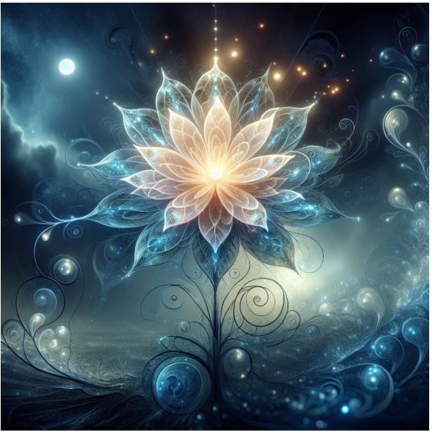 une fleur lumineuse au crépuscule dans un cadre de fantasy s...